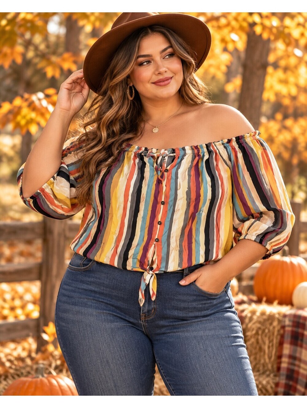 Rewind Tie Front Off Shoulder Crop Top Womens XL Colorful Striped 70s Inspired